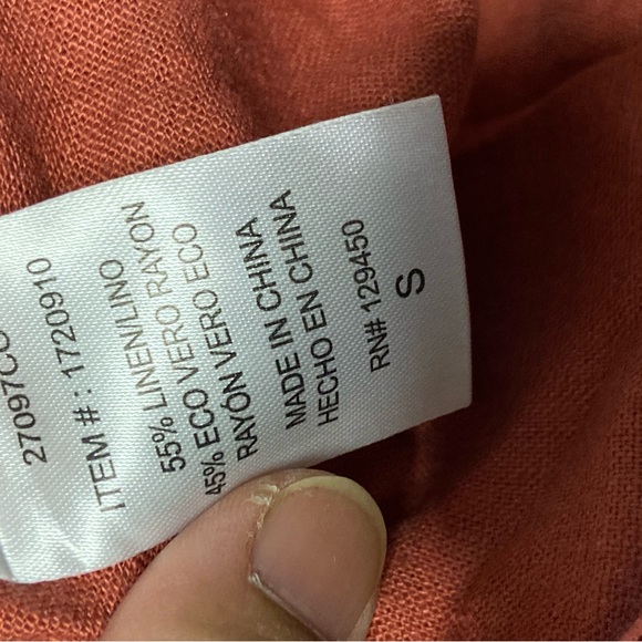 T4a- ECOTHREADS Rust Orange Sleeveless Button Up LINEN Shirt - Picture 4 of 6